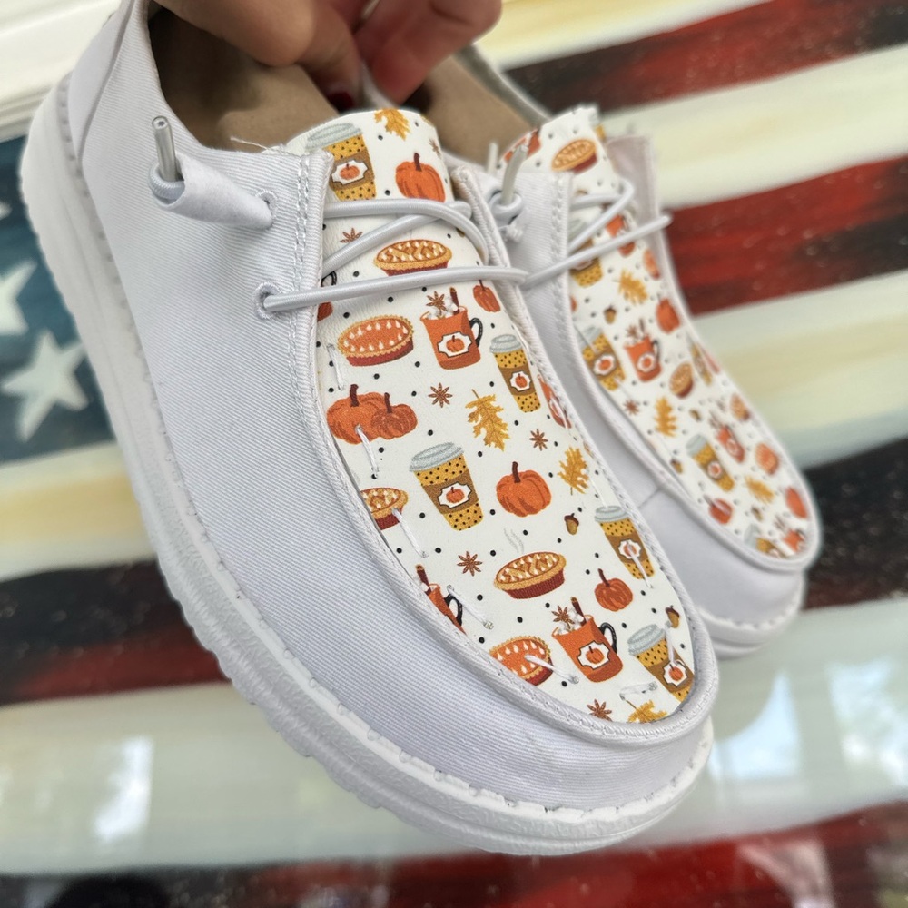 Women’s white customized fall dude shoes size 6-11!